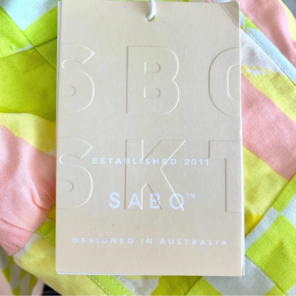 SABO True Dress Checker Floral Print Bright Yellow Linen Cotton Maxi Dress - Picture 13 of 16